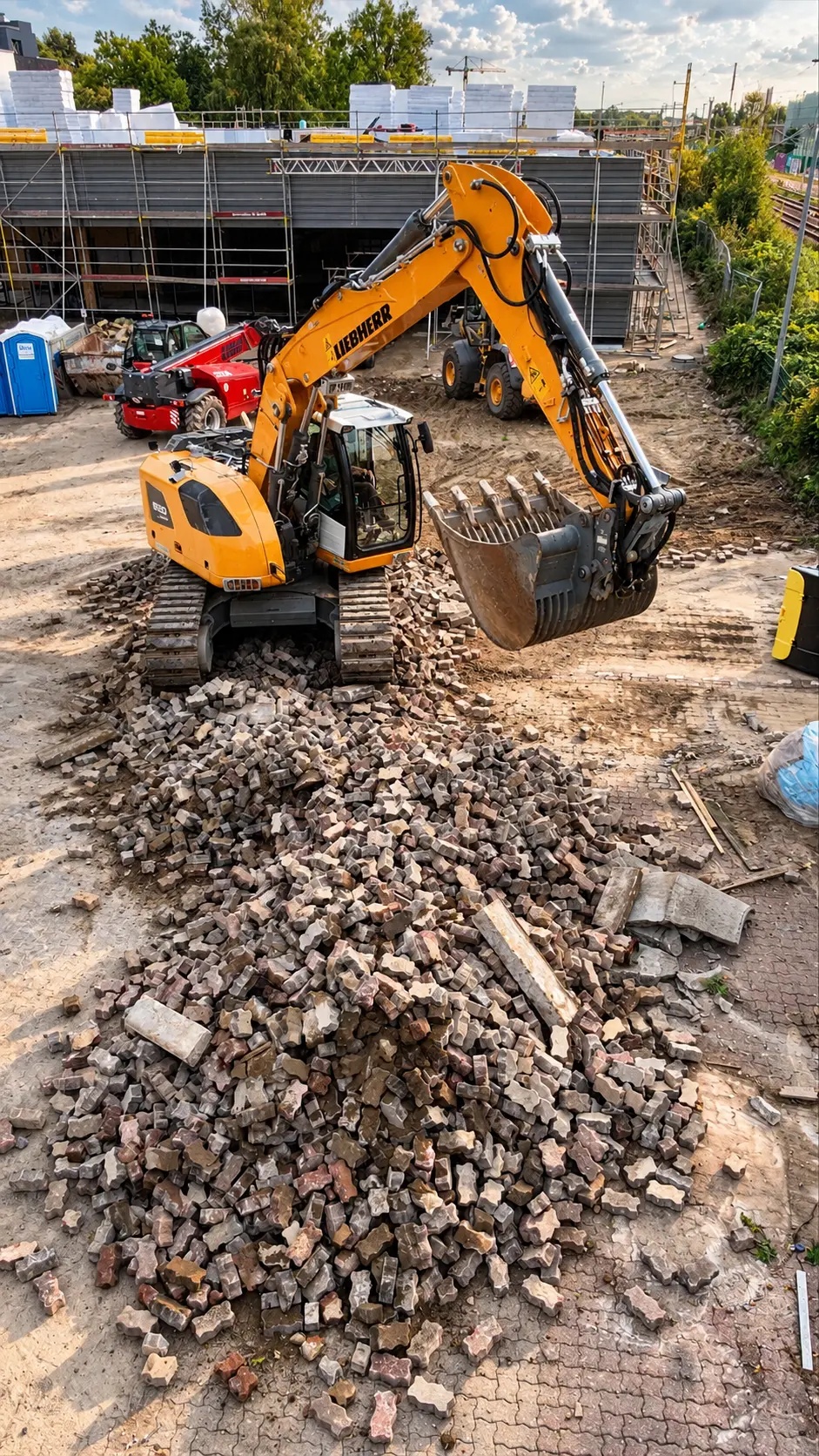 Drohnenaufnahme einer Baustelle im Kreis Pinneberg – Bagger von oben für Schneidewind GaLaBau